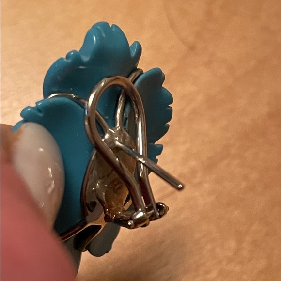 Cathy Waterman Turquoise Enamel & Diamond Flower Earrings - Picture 5 of 8